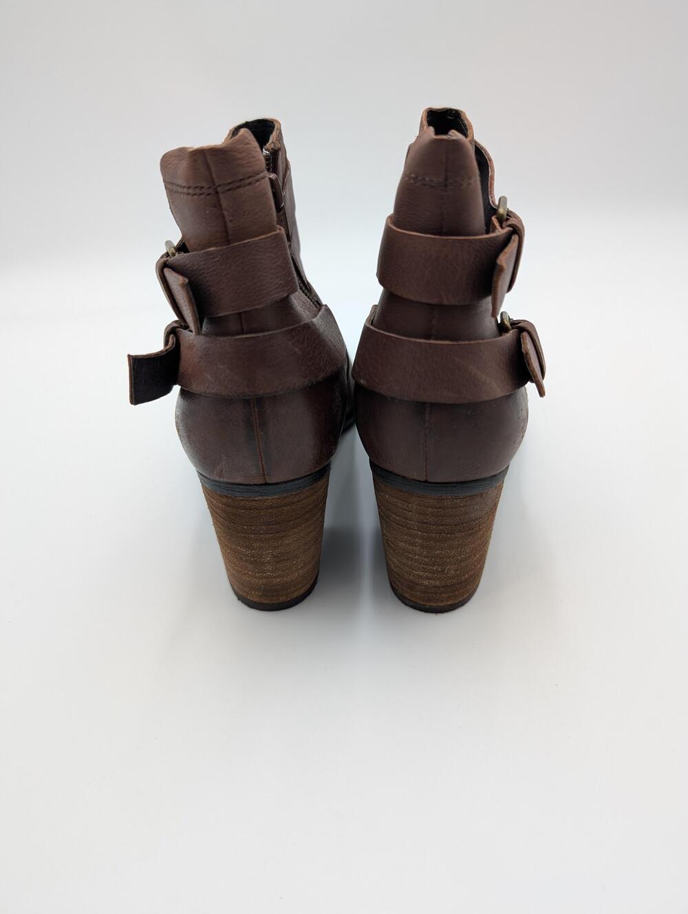 Josef Seibel Boots Womens Size 6.5 Brown Leather Strappy Ankle Bootie Block Heel